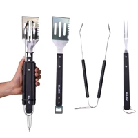 Imagem da promoção Kit De Utensílios Para Churrasco Portátil 3 Peças Garfo Espátula Pegador Bask