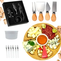 Imagem da promoção Kit Petisqueira Redonda Madeira + 4 Facas Queijo + 4 Peças Vinho Com Molheira Ramekin e Garfinhos p/