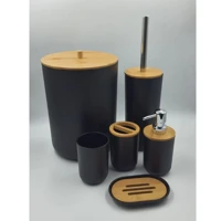 Imagem da promoção Kit Banheiro Luxo Conjunto Lixeira Porta Escova Sanitária 6 Peças Tampa Bambu