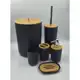 Kit Banheiro Luxo Conjunto Lixeira Porta Escova Sanitária 6 Peças Tampa Bambu em oferta
