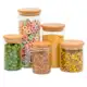 Kit 5 potes de vidro com tampa de bambu herméticos redondos - Tud em oferta