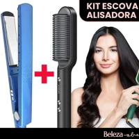 Imagem da promoção Kit Escova Chapinha de Cabelo Nano Titanium 450°+ Alisadora Bivolt 5 em 1