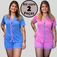 Imagem da promoção Kit com 2 Pijamas Baby Doll Amamentação Americano Cirúrgico com botões em Malha modelo Blogueirinha