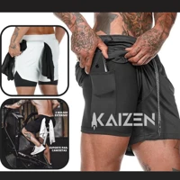 Imagem da promoção bermuda masculina 2 em 1 academia dri fit shorts com compressão para treinar