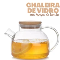 Imagem da promoção Chaleira de Vidro Tampa de Bambu Jarra Bule infusor Resistente a Calor Borossilicato 1L