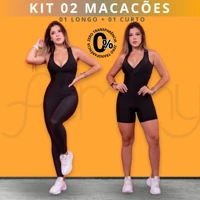 Imagem da promoção Kit 02 Macacões Fitness Alta Qualidade 01 Longo (Calça) e 01 Curto (Short)