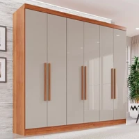 Imagem da promoção Guarda-Roupa Casal Com Espelho 6 Portas 2 Gavetas França Cinamomo/Off-White - Bege