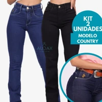 Imagem da promoção KIT 2 Calças Country Cintura Alta Feminina Empina Bumbum Calca Rodeio com Lycra Elastano Cós Alto