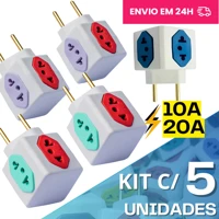 Imagem da promoção Adaptador de Tomada Kit C/5 Benjamin CUBO 10A/20A Pino Maciço Resistente 4 Tomadas Colorida