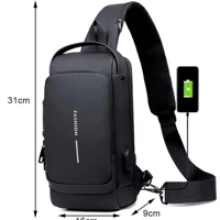 Imagem da promoção Mochila de Ombro Transversal Compacta Unilateral USB Trava de Código Á prova d'água FANG