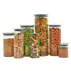 Kit 7 potes de vidro com tampa inox hermético redondo - Tud em oferta