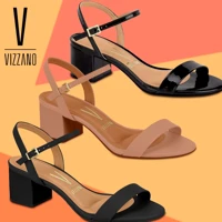 Imagem da promoção Sandália Vizzano Salto Médio Grosso Confortável Feminina Baixo Bloco Festa Social Casual Tiras Abert