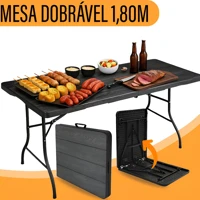 Imagem da promoção Mesa Dobrável 1,80 M Vira Maleta C/ Alça Resistente Camping Praia Premium Área Externa/interna 180cm