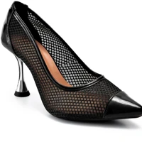 Imagem da promoção Scarpin Feminino Lumiss Salto Alto Fino Metalizado Tela Bico Fino