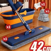 Imagem da promoção KIT 9 Esfregão Lazy Mop Mop Mãos Livres Mop Kit De Limpeza Seco/Molhado (Com Balde Raspador) -S10