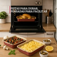 Imagem da promoção Jogo De Assadeiras Retangular Antiaderente 3 Peças Cereja Nacional