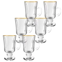 Imagem da promoção Conjunto 6 Canecas Irish Canelado Xícara 220ml Filete Dourado café vidro cappuccino DolceNespressoNe