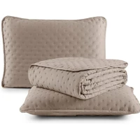 Imagem da oferta Kit Cobre Leito Colcha Casal 3 Peças Matelado Dots 300 Fios Com Porta Travesseiro (Cáqui)