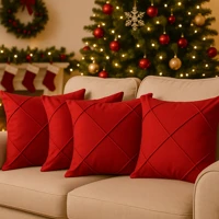 Imagem da promoção Kit 4 Capas Para Almofada Suede Drapeada Decorativas Natal 45x45cm Com Zíper