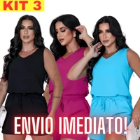 Imagem da promoção KIT 3 Conjunto Feminino Blusa Regata e Short Com Bolso Cintura Alta Duna Não Amassa Verão