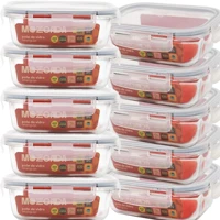 Imagem da promoção Kit 10 Potes de Vidro Marmita 420ml Hermético com Trava Retangular Mozcada