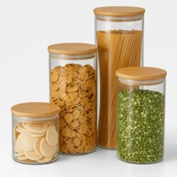 Imagem da promoção Porta Mantimento De Vidro Herméticos Kit Com 4 Potes Tampa De Bambu