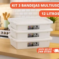 Imagem da promoção Bandejas Multiuso 3un 12L Tampa Empilhável Plástica Açougue