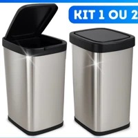 Imagem da promoção Kit 2 Lixeiras Cesto 09 Litros Inox Com Tampa Click Label Lixeira Escritório Banheiro