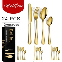 Imagem da promoção Jogo De Talheres Para Bife Aço Inoxidável 18 Dourados Com Colher Pequena - Vesta
