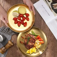 Imagem da promoção Bandeja Aço Inoxidavel Luxo Alimentos Dourado Redondo Para Churrasco Espaguete Bife Frutas