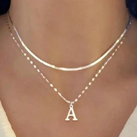 Imagem da promoção Kit 2 Colar feminino elegante de dupla camada com pingente de letra A-Z e corrente de osso de cobra