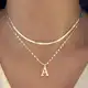 Kit 2 Colar feminino elegante de dupla camada com pingente de letra A-Z e corrente de osso de cobra em oferta