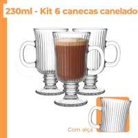 Imagem da promoção Conjunto 6 Canecas Caneladas Capuccino Dolce Gusto De Vidro Elegante 230ml