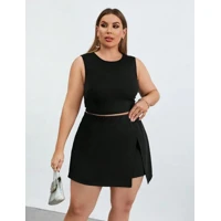 Imagem da promoção Conjunto Feminino Blusa Cropped Com Short Saia Plus Size - Conjuntinho Plus Curve