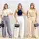 Calça Feminina Pantalona Wide Leg Duna com Botão P M G GG Tendência em oferta