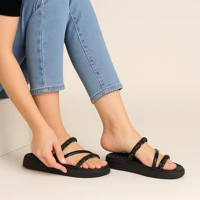 Imagem da promoção Sandália Moleca Tira Tripla Feminino Brilho Elegante Confortável Macia Leve Casual Moda Blogueira