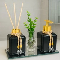 Imagem da promoção Kit Lavabo Banheiro Aromatizador de Ambiente e Sabonete Líquido Com Bandeja Luxo com vasinho