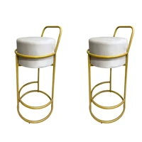 Imagem da promoção Kit 2 Banquetas Alta Redonda Base Dourada Veludo - Bege