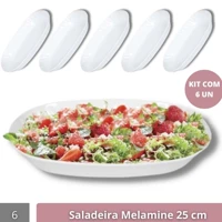 Imagem da promoção 6 Saladeiras Tigelas Travessas Oval Melamine Branca 25 Cm
