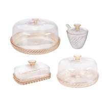 Imagem da promoção Kit Queijeira Boleira Açucareiro Manteigueira Amarelo e Incolor Twist Mesa Posta 4 Peças Plasútil