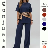 Imagem da promoção Conjunto Feminino Calça Pantalona com Blusa feminina Manga Curta