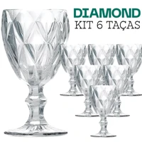 Imagem da promoção Kit 6 Taças De Vidro Diamond Greek Para Vinho E Água 330 ML