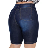 Imagem da promoção Bermudas Shorts Jeans Feminina Ciclista Até o Joelho Cintura Alta Umbigo Elastano Lycra