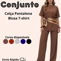 Imagem da promoção Conjunto Calça Pantalona com Blusa T-shirt alongada Estilo & Conforto