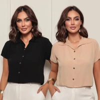 Imagem da promoção Kit 2 Camisa Blusa Feminina Cropped Manga Curta Viscolinho