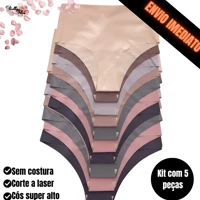 Imagem da promoção Kit 5 Calcinhas Cós Alto Sem Costura Corte a Laser Conforto Não Marca
