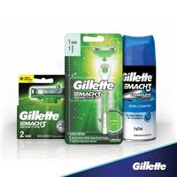 Imagem da promoção Kit Aparelho de Barbear Gillette Mach3 Acqua-Grip - Sensitive 2 Cargas Gel de Barbear Complete Defen