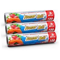 Imagem da promoção Saco para alimentos Freezer-Roll, 3 litros, transparente, conjunto com 3 rolos com 100 sacos cada