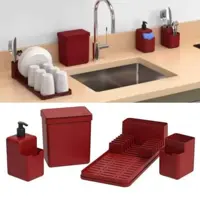 Kit Pia Cozinha Vermelho Coza Single - 4 Peças em oferta na Magazine Luiza