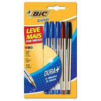 Imagem da promoção Kit com 10 Canetas Esferográficas BIC Cristal, A Clássica, Dura Mais ( 8 azuis + 1 vermelha + 1 pret